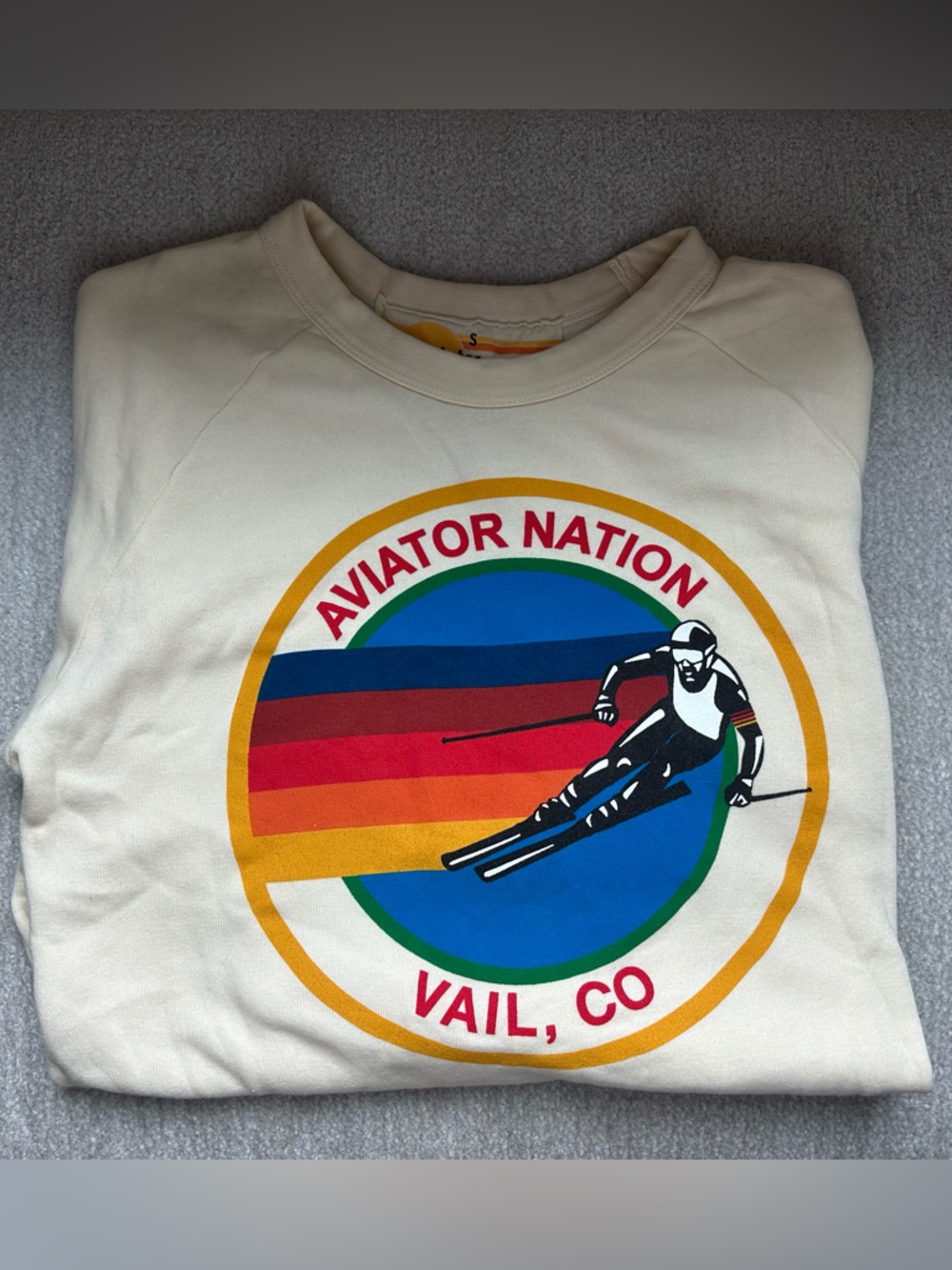 Aviator Nation Vail CO Ski Graphic Crewneck - Cream Size small